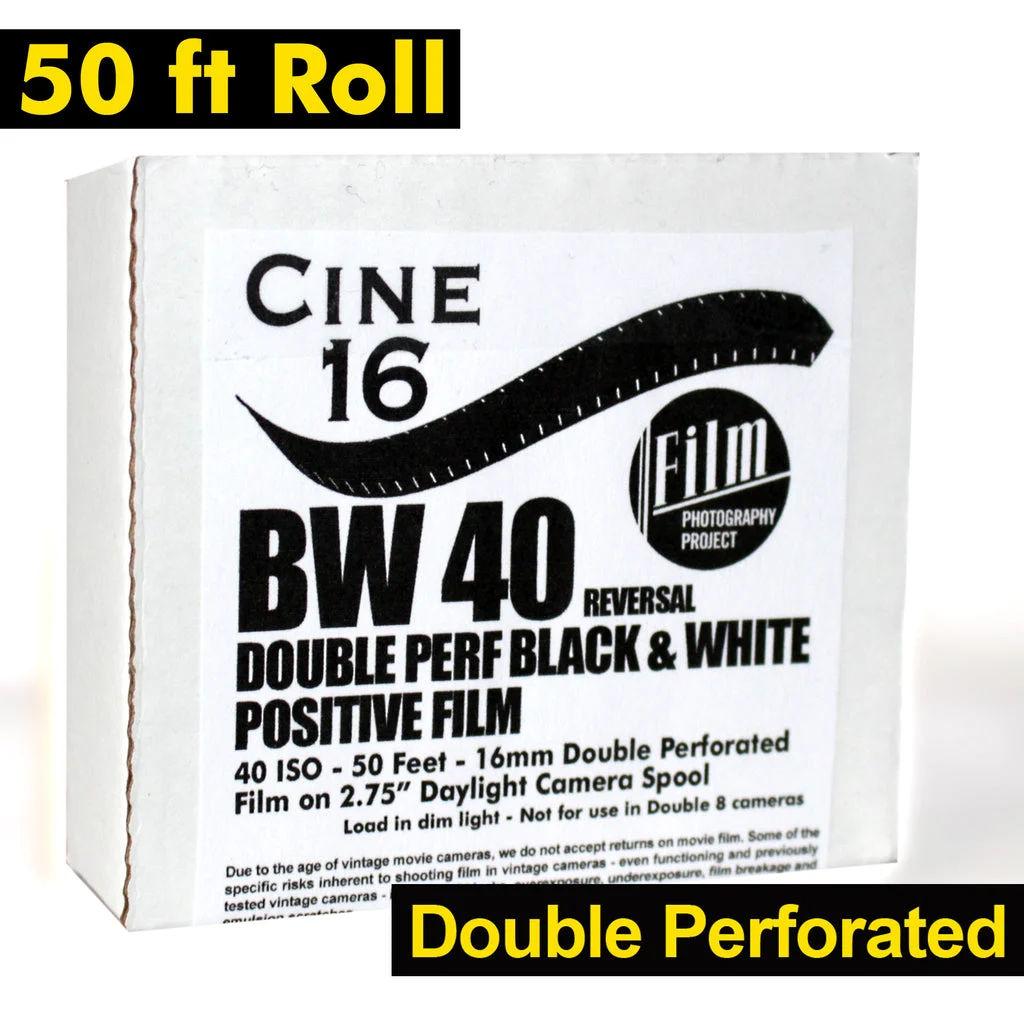 16mm Film - 50' Double Perf - CINE16 BW Reversal 40 iso - 50 ft