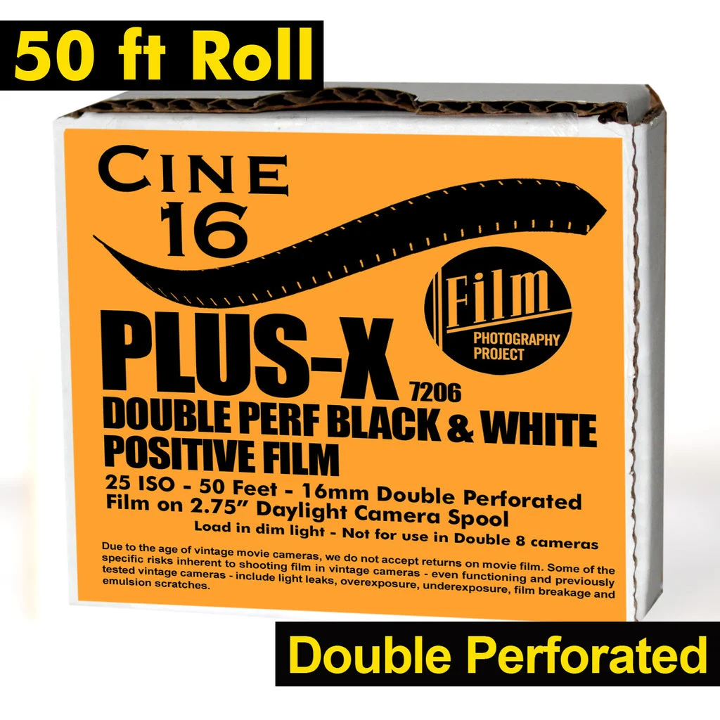 16mm Film - 50' Double Perf - PLUS-X BW Reversal 50 iso - 50 ft