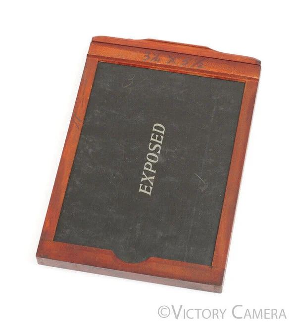 5x7 Wooden Film Holder w/ 3 1/2" x 5 1/2" Glass Plate Dry Plate Converter [EXC]
