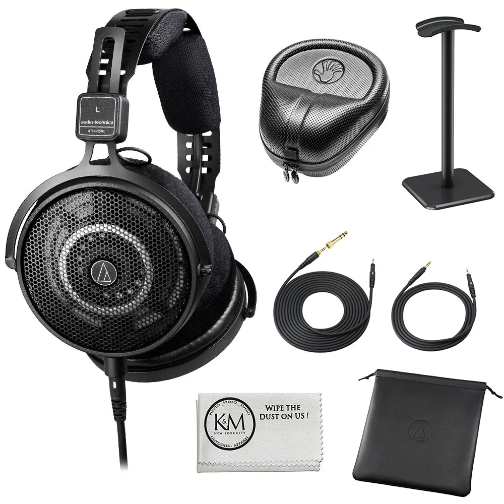 Audio-Technica ATH-R50x Open-Back Reference Headphones with Full-Sized Hard Headphone Case & Cloth (3 Items)