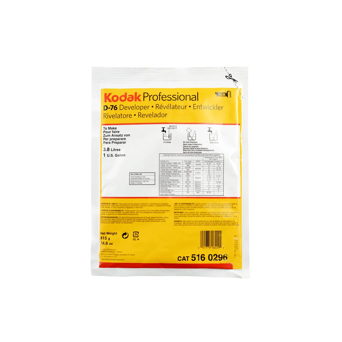 Kodak Professional D-76 Film Developer (To Make 1 gal, 2019 Version)