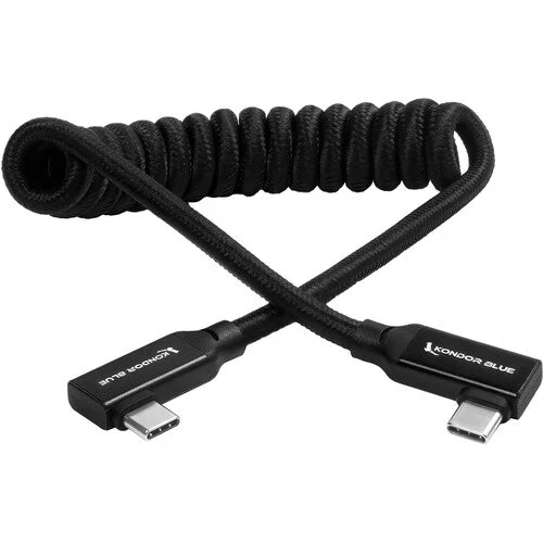 Kondor Blue 12-24” Coiled USB-C Right Angle Braided Cable (Black)