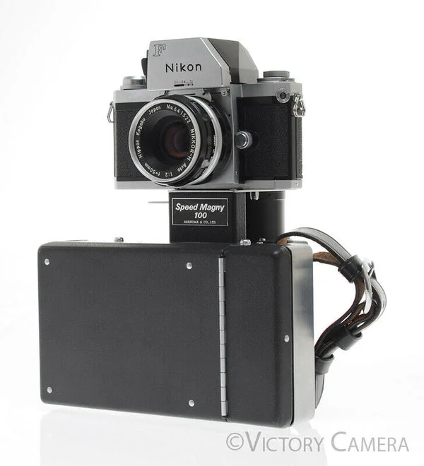 Nikon F Camera Speed Magny 100 4x5 Polaroid Outfit -Clean- [EXC]
