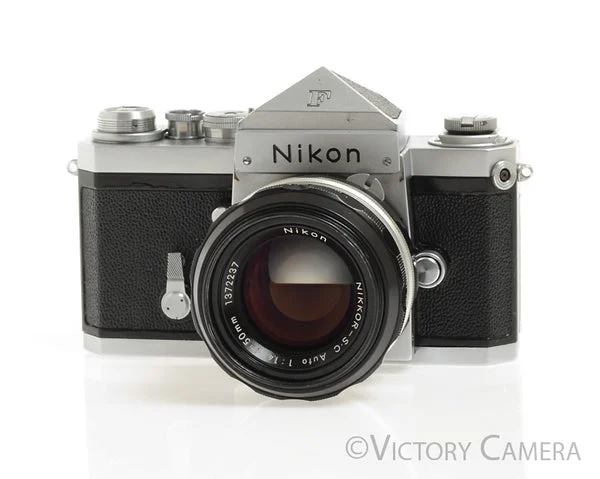 Nikon F Early 1960/61 64xxx w/ 50mm f1.4 Lens, Eye Level Finder -Good Seals- [EXC-]