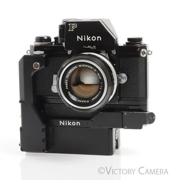 Nikon F Rare Black Photomic FTN w/ F-36 Motordrive & 50mm f1.4 Lens -Very Clean- [EXC-]