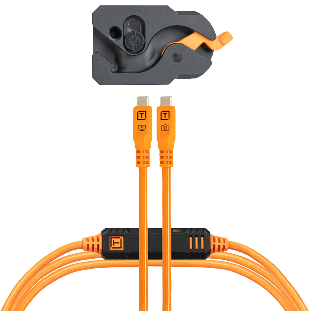 Tether Tools LeverLock & Cable Kit, Optima 10G, Straight to Straight, Cable Ties, 15' - High-Visibility Orange